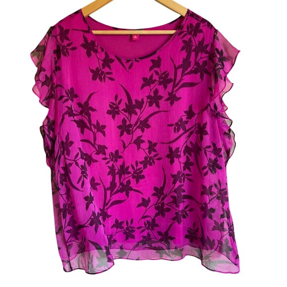 Vince Camuto 2X Pink Floral Ruffle Top - Picture 1 of 8